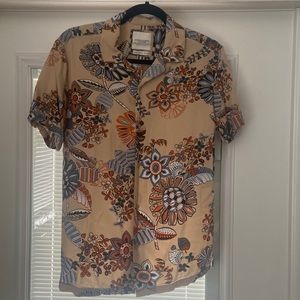 Size S denim and flower funky pattern shirt.